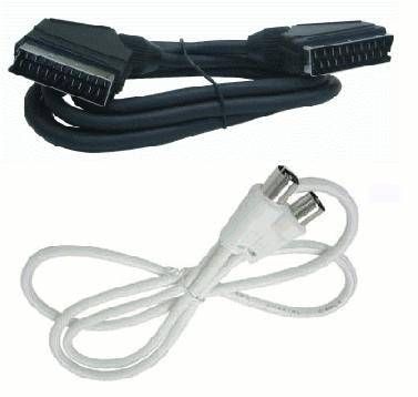 Kit de cables para receptor de televisión: cable euroconector y cable coaxial. 