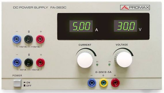 Power supply 30V / 5A + fixed outputs a 5 V and 15 V