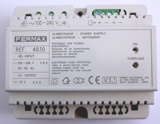 Power supply DIN6 100-240Vac / 18Vc 3.5A Fermax 4830