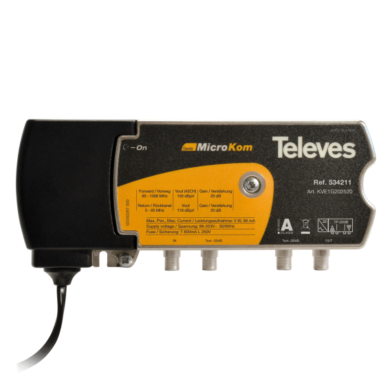 Line Multiband Amplifier MicroKom 25dB DOCSIS Televes 534211