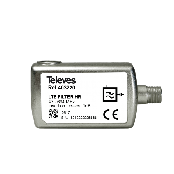 Filtro LTE 5G de interior con conector F Televes 403220