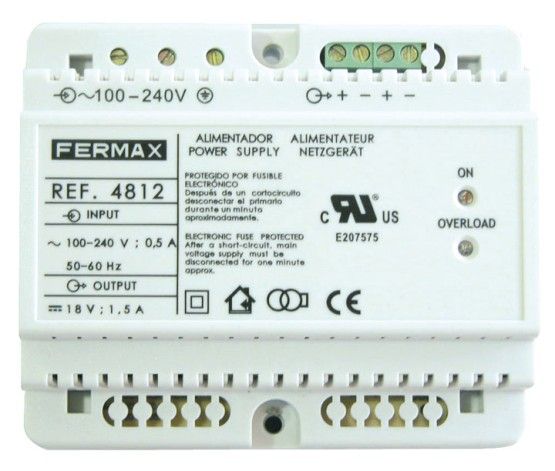 Power supply DIN6 100-240Vac/18Vdc 1.5A Fermax 4812