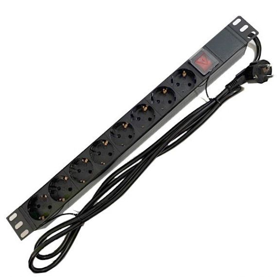 19" 8 Schukos Rack Strip + Powergreen RAC-00008-PDU Switch