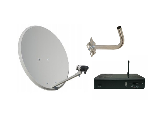 Satellite Dish Kit with LNB and Support + Cristor Atlas Receiver
